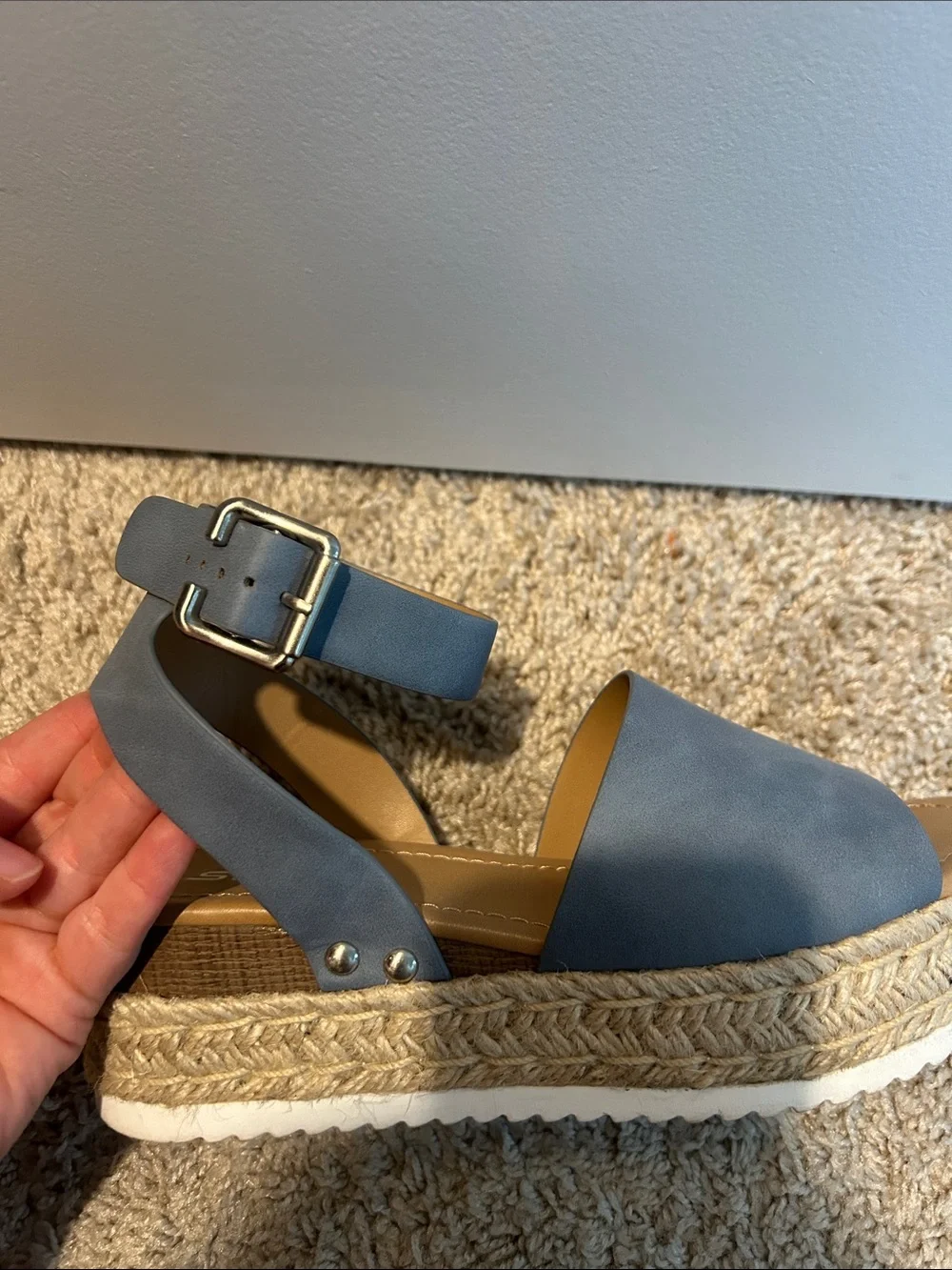 Hardly Worn. Womens Blue Ankle-Strap Espadrille Platform Sandals